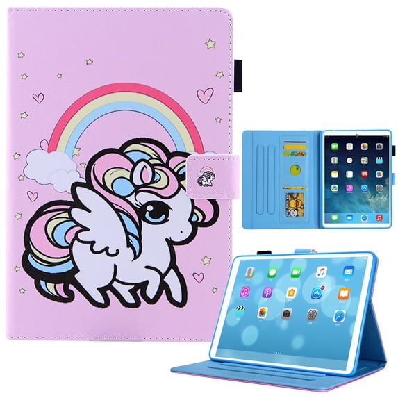 Dteck Smart Case for Apple iPad mini 6th Generation 8.3-inch (2021),Magnetic Card Wallet Pattern Hybrid Rubber Case PU Leather Stand Shockproof Automatic wake/sleep Cover,Rainbow and Horse