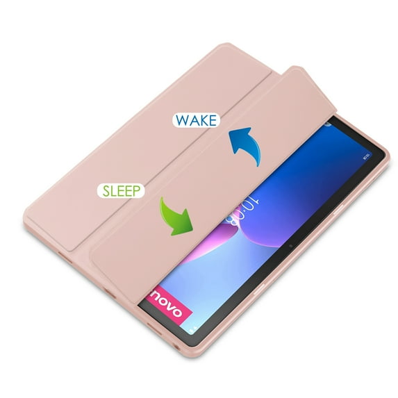 Dteck Smart Case for Lenovo Tab M10 Plus 3rd Gen 2022 10.6 inch Auto Wake Sleep Built-in Pencil Holder Tri-Fold Stand Folio Flip Protective Cover with Clear Back Shell, Rosegold