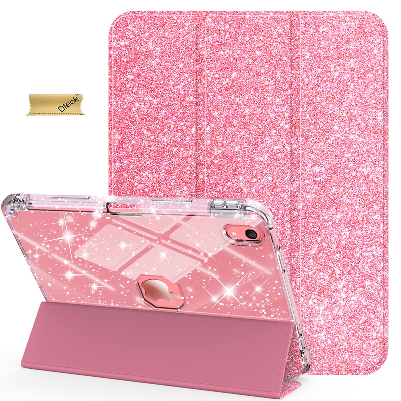 Dteck Smart Case for iPad iPad (A16) 11th Generation 11-inch 2025, iPad 10th Generation 10.9-inch 2022,Glittering Sparkly Shockproof Cover with Sparkly Crystal Clear Back and Pencil Holder,Rosegold