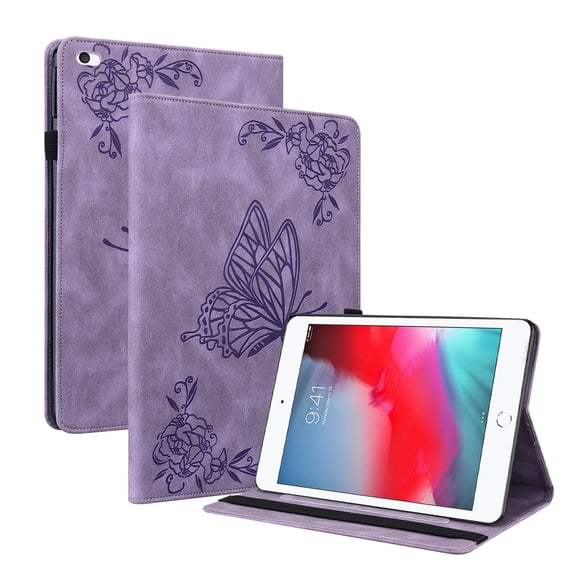 Dteck Smart Case for iPad mini 5th Gen 2019/mini 4/mini 3/mini 2 7.9-inch,Shockproof Butterfly Pattern Leather Card Wallet Case Kickstand Hybrid Rubber Folio Cover,Purple
