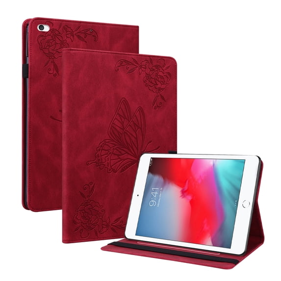 Dteck Smart Case for iPad mini 5th Gen 2019/mini 4/mini 3/mini 2 7.9-inch,Shockproof Butterfly Pattern Leather Card Wallet Case Kickstand Hybrid Rubber Folio Cover,Red