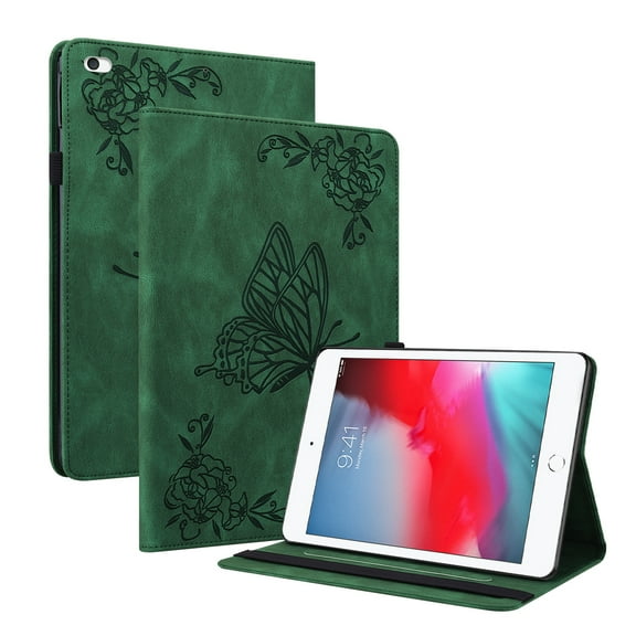 Dteck Smart Case for iPad mini 5th Gen 2019/mini 4/mini 3/mini 2 7.9-inch,Shockproof Butterfly Pattern Leather Card Wallet Case Kickstand Hybrid Rubber Folio Cover,Green