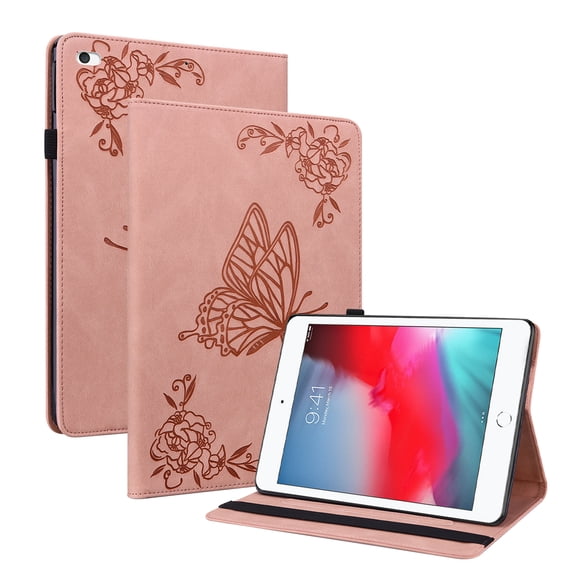 Dteck Smart Case for iPad mini 5th Gen 2019/mini 4/mini 3/mini 2 7.9-inch,Shockproof Butterfly Pattern Leather Card Wallet Case Kickstand Hybrid Rubber Folio Cover,Pink