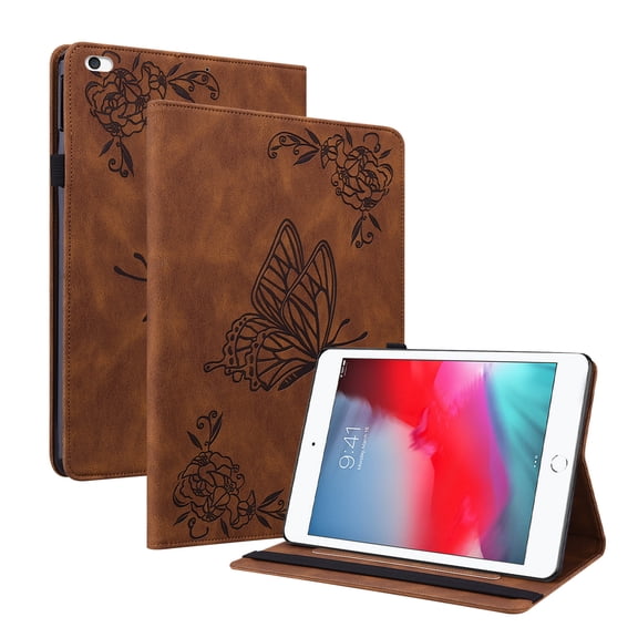 Dteck Smart Case for iPad mini 5th Gen 2019/mini 4/mini 3/mini 2 7.9-inch,Shockproof Butterfly Pattern Leather Card Wallet Case Kickstand Hybrid Rubber Folio Cover,Brown