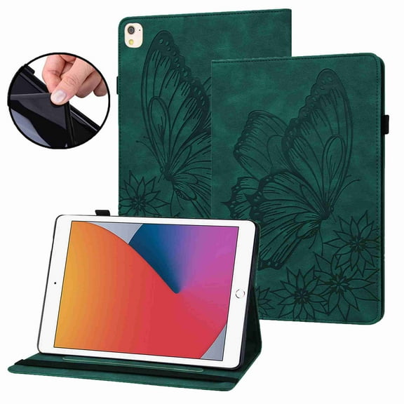 Dteck Smart Cover for iPad 10.2 8th 2020 / 7th 2019, Butterfly Embossed Leather Wallet Magnetic Stand Folio Protective Case with Sleep/Wake Pencil Holder for Apple iPad 10.2 Inch, Green