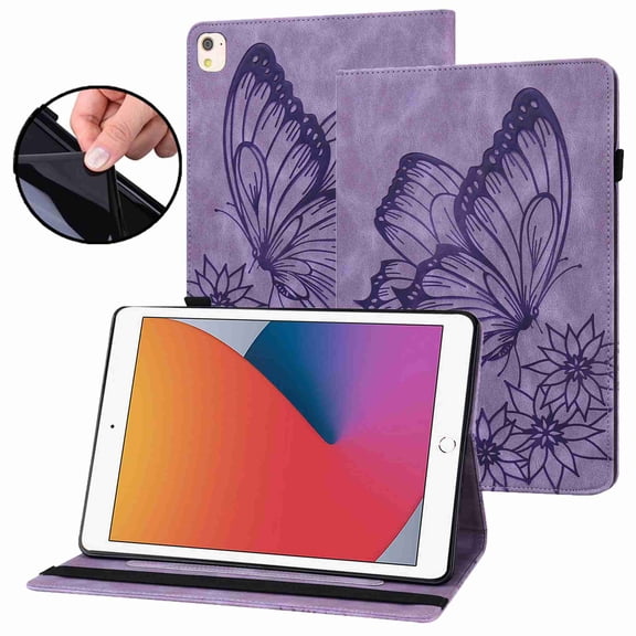 Dteck Smart Cover for iPad 10.2 8th 2020 / 7th 2019, Butterfly Embossed Leather Wallet Magnetic Stand Folio Protective Case with Sleep/Wake Pencil Holder for Apple iPad 10.2 Inch, Purple