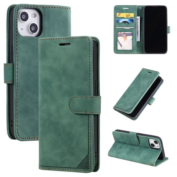 Dteck Smartphone Wallet Flip Case for iPhone 14 Case, Shockproof Folio Kickstand Card Slot Magnetic PU Leather Protect Folio Cover RFID Blocking Protection Case Flip Case,Green
