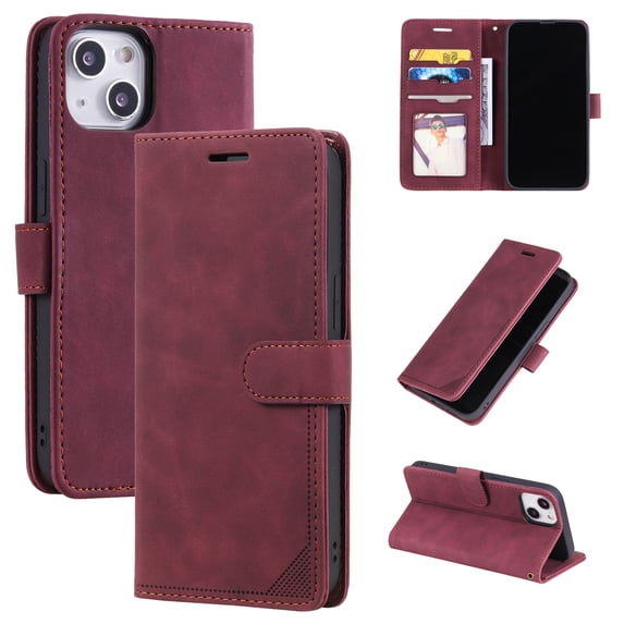 Dteck Smartphone Wallet Flip Case for iPhone 14 Case, Shockproof Folio Kickstand Card Slot Magnetic PU Leather Protect Folio Cover RFID Blocking Protection Case Flip Case,Red