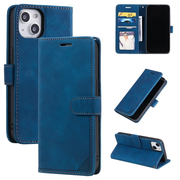 Dteck Smartphone Wallet Flip Case for iPhone 15 Case, Shockproof Folio Kickstand Card Slot Magnetic PU Leather Protect Folio Cover RFID Blocking Protection Case Flip Case,Blue