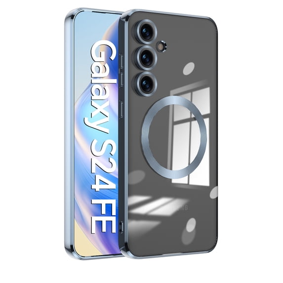 Dteck Soft Clear Case for Samsung Galaxy S24 FE, Camera Lens Full Protection, Compatible with MagSafe Wireless Charging, Shockproof Electroplated TPU Phone Cover,Blue