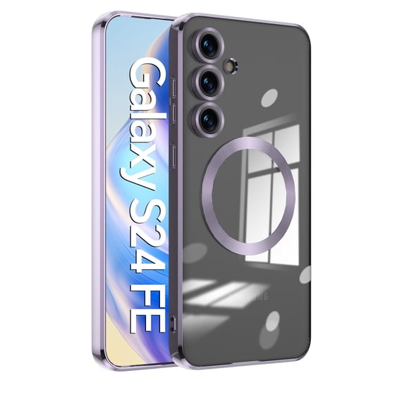 Dteck Soft Clear Case for Samsung Galaxy S24 FE, Camera Lens Full Protection, Compatible with MagSafe Wireless Charging, Shockproof Electroplated TPU Phone Cover,Lightpurple