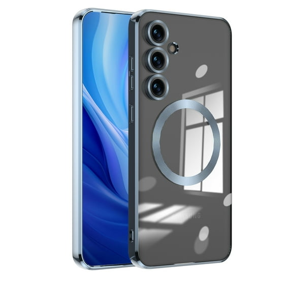 Dteck Soft Clear Case for Samsung Galaxy S25 Plus, Camera Lens Full Protection, Compatible with MagSafe Wireless Charging, Shockproof Electroplated TPU Phone Cover,Blue