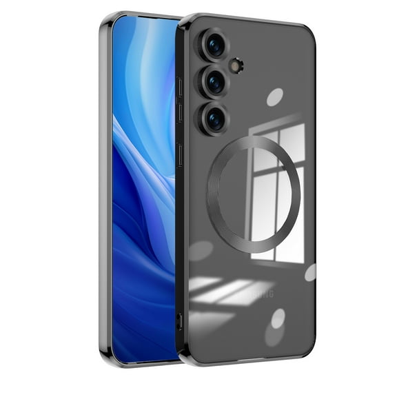 Dteck Soft Clear Case for Samsung Galaxy S25 Plus, Camera Lens Full Protection, Compatible with MagSafe Wireless Charging, Shockproof Electroplated TPU Phone Cover,Black