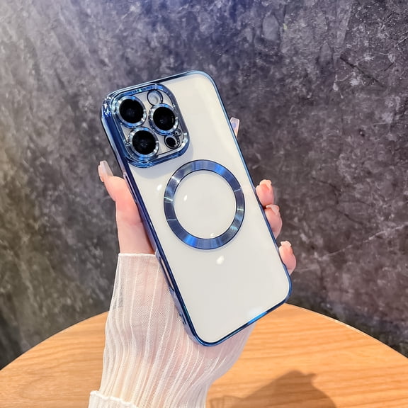 Dteck Soft Clear Case for iPhone 16 Pro Max, Camera Lens Full Protection, Compatible with MagSafe Wireless Charging, Shockproof Electroplated TPU Phone Cover,Blue