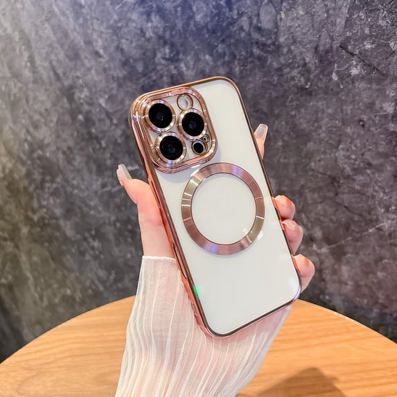 Dteck Soft Clear Case for iPhone 16 Pro Max, Camera Lens Full Protection, Compatible with MagSafe Wireless Charging, Shockproof Electroplated TPU Phone Cover,Rosegold
