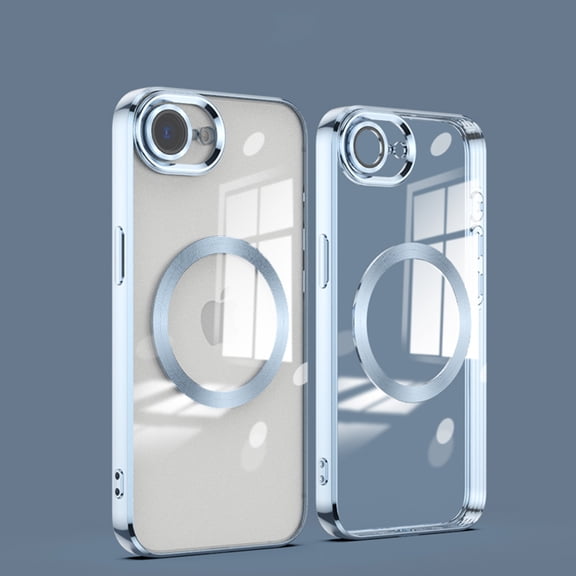 Dteck Soft Clear Case for iPhone 17e, iPhone 16e Camera Lens Full Protection, Compatible with MagSafe Wireless Charging, Shockproof Electroplated TPU Phone Cover,Blue