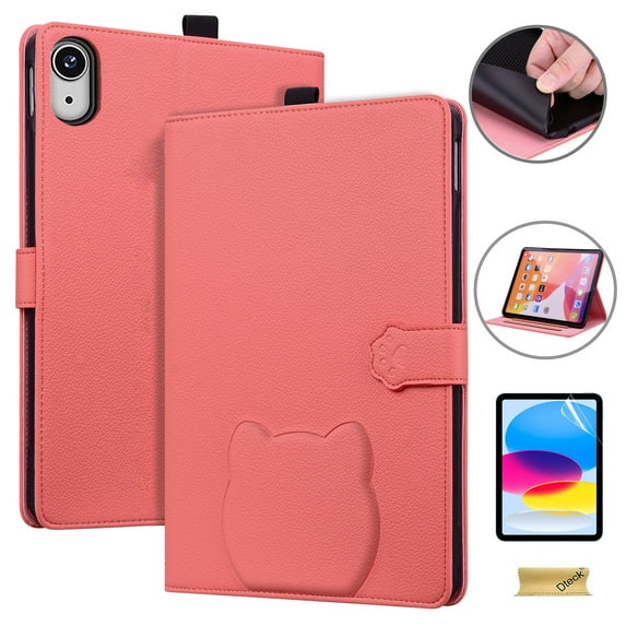Dteck with Soft Screen Protector Case for iPad 11-inch (A16) 2025 11th Gen,iPad 10th Gen Magnetic Smart Leather Cute Cat Design Card Slot Wallet Case Kickstand Folio Cover for iPad 11th/10th Gen,Red