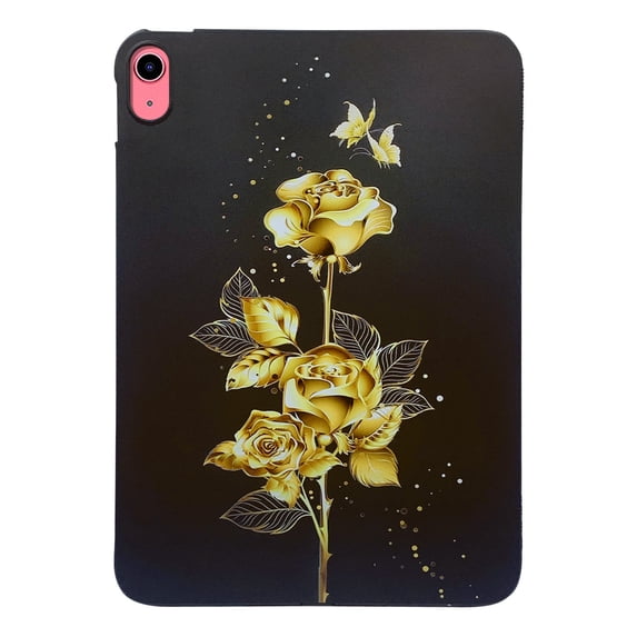 Dteck Soft TPU Back Case for iPad 10th Generation 2022,iPad 11-inch (A16) 2025 Shockproof Patterned Slim Protective Back Cover for iPad 10th/11th Generation,Gold Flowers