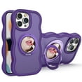 thumbnail image 1 of Dteck with Strap for iPhone 13 Pro Case with 360° Rotatable Magnetic Ring Stand Compatible with Mag-Safe Built-in Mirror Curly Wave TPU Frame Translucent Matte PC Cover for Women Men, Purple, 1 of 12