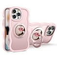 thumbnail image 1 of Dteck with Strap for iPhone 14 Pro Max Case with 360° Rotatable Magnetic Ring Stand Compatible with Mag-Safe Built-in Mirror Curly Wave TPU Frame Translucent Matte PC Cover for Women Men, Pink, 1 of 12