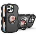 thumbnail image 1 of Dteck with Strap for iPhone 14 Pro Max Case with 360° Rotatable Magnetic Ring Stand Compatible with Mag-Safe Built-in Mirror Curly Wave TPU Frame Translucent Matte PC Cover for Women Men, Black, 1 of 12