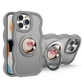 thumbnail image 1 of Dteck with Strap for iPhone 16 Plus Case with 360° Rotatable Magnetic Ring Stand Compatible with Mag-Safe Built-in Mirror Curly Wave TPU Frame Translucent Matte PC Cover for Women Men, Gray, 1 of 12