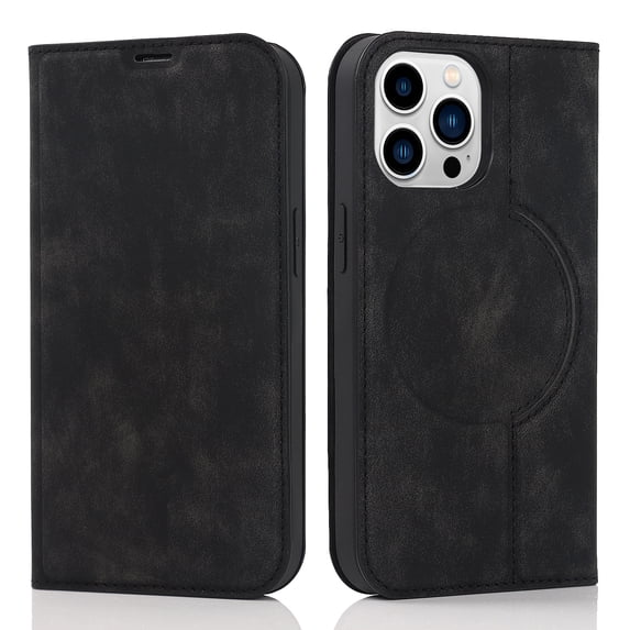 Dteck Strong Magnetic Case for iPhone 16 Pro, Compatible with MagSafe, iPhone 16 Pro Wallet Case with RFID Blocking Holder Slots, PU Leather Flip Folio Cover Kickstand Shockproof,Black