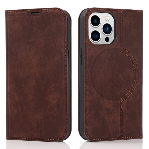 Dteck Strong Magnetic Case for iPhone 16 Pro, Compatible with MagSafe, iPhone 16 Pro Wallet Case with RFID Blocking Holder Slots, PU Leather Flip Folio Cover Kickstand Shockproof,Coffee