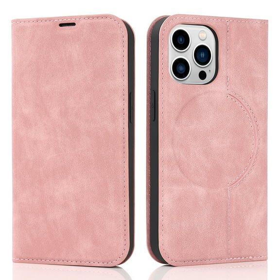 Dteck Strong Magnetic Case for iPhone 16 Pro Max, Compatible with MagSafe, iPhone 16 Pro Max Wallet Case with RFID Blocking Holder Slots, PU Leather Flip Folio Cover Kickstand Shockproof,Pink