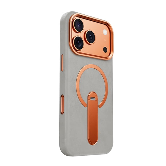 Dteck Strong Magnetic Leather Case for iPhone 17 Pro Max, Compatible with MagSafe, Rotatable Kickstand Shockproof Protective Cover,Gray