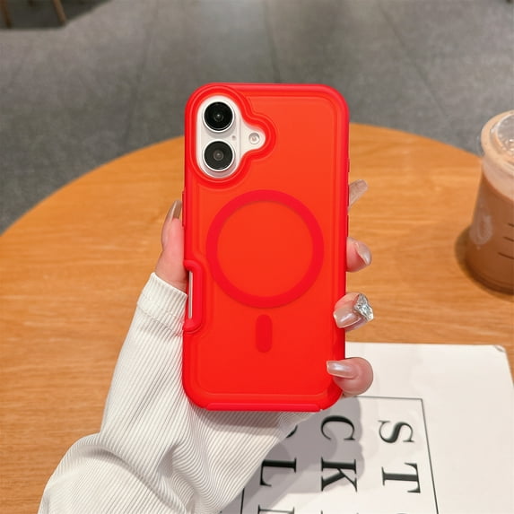 Dteck Strong Magnetic for iPhone 16 Case, Compatible with MagSafe, Military-Grade Protection Translucent Matte Rugged Case for iPhone 16,Red