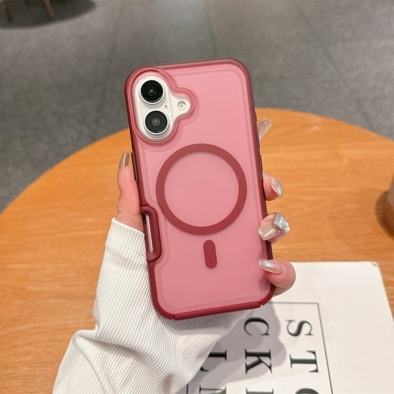 Dteck Strong Magnetic for iPhone 16 Case, Compatible with MagSafe, Military-Grade Protection Translucent Matte Rugged Case for iPhone 16,Winered