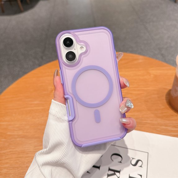 Dteck Strong Magnetic for iPhone 16 Plus Case, Compatible with MagSafe, Military-Grade Protection Translucent Matte Rugged Case for iPhone 16 Plus,Purple