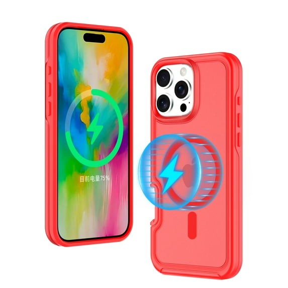 Dteck Strong Magnetic for iPhone 16 Pro Max Case, Compatible with MagSafe, Military-Grade Protection Translucent Matte Rugged Case for iPhone 16 Pro Max,Red