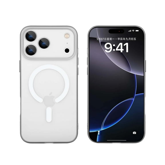 Dteck Strong Magnetic For iPhone 17 Pro Case Compatible with Magsafe Accessory Full Camera Protection Slim Translucent Matte Back Slim Shockproof Wireless Charging Compatible Cover, White