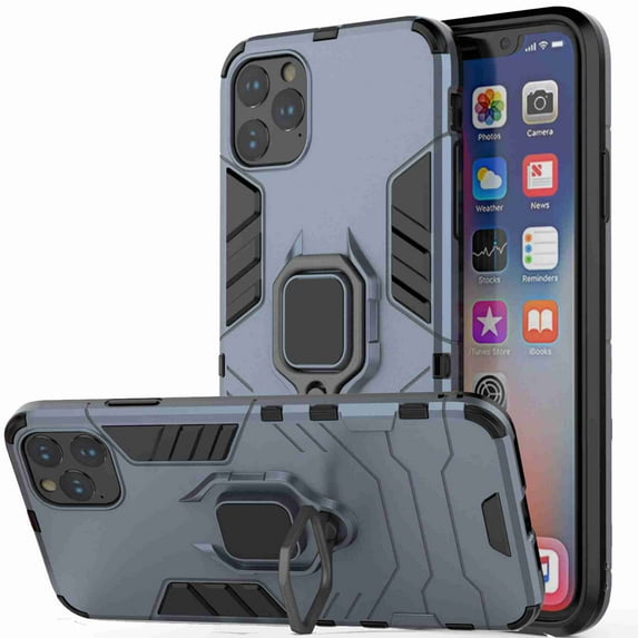 Dteck Stylish Dual Layer Hard PC Back Case with Ring Grip Kickstand & Support Magnetic Car Mount Function Cover, For iPhone 11 (6.1 inch), Navyblue