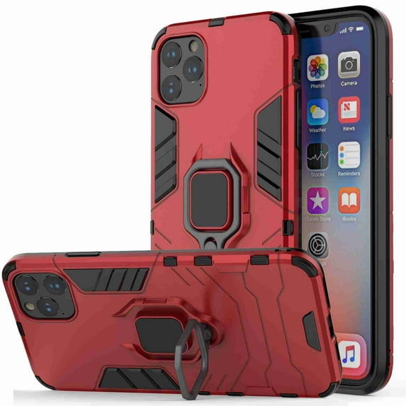 Dteck Stylish Dual Layer Hard PC Back Case with Ring Grip Kickstand & Support Magnetic Car Mount Function Cover, For iPhone 11 (6.1 inch), Red