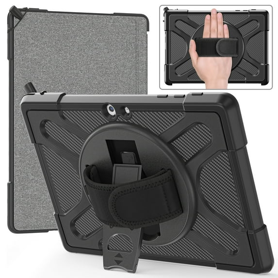 Dteck for Surface Go 4 (2023)/Surface Go 3 (2021)/ Surface Go 2 (2020), Surface Go (2018),Heavy Duty Shockproof Rugged Case with Kickstand and Hand Strap, Compatible with Type Cover Keyboard,Black
