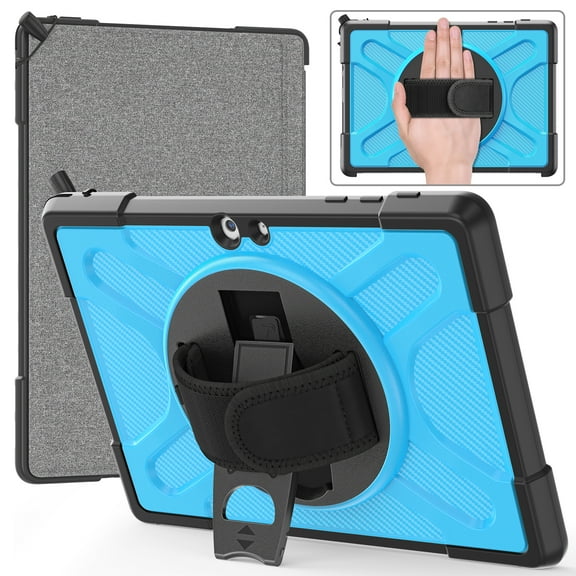 Dteck for Surface Go 4 (2023)/Surface Go 3 (2021)/ Surface Go 2 (2020), Surface Go (2018),Heavy Duty Shockproof Rugged Case with Kickstand and Hand Strap, Compatible with Type Cover Keyboard,Blue