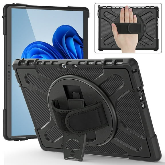 Dteck Surface Pro 8 Case 13 inch 2021, Rugged Case for Surface Pro 8 with Kickstand and Hand Strap Heavy Duty Shockproof, Compatible with Type Cover Keyboard,Black