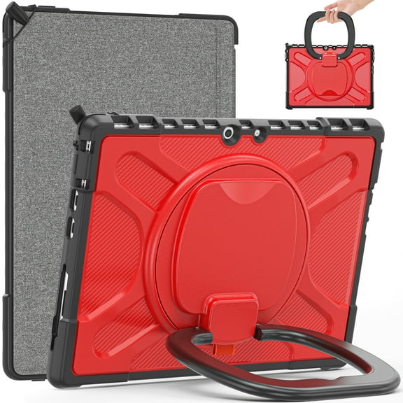 Dteck Surface Pro 8 Case 13 inch Protective Case, Heavy Duty Protective Cover with 360 Degree Swivel  Stand/Hand Strap& Compatible with Type Cover Keyboard, Red