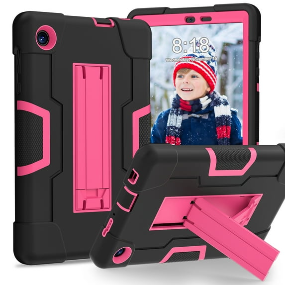 Dteck for TCL Tab 8 LE Case 2023, Heavy Duty Drop Protection Shockproof Rugged Case with Kickstand for TCL Tab 8 LE Model: 9137W/ TCL Tab 8 WiFi Model: 9132X,Black+Rose