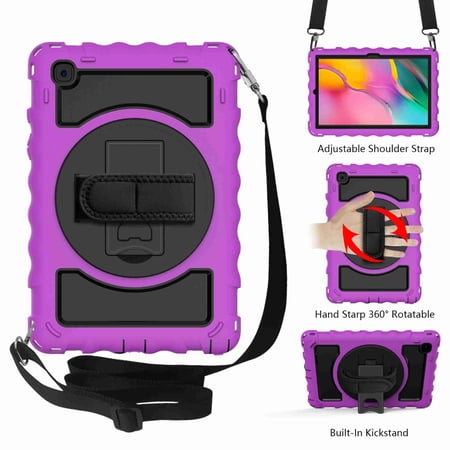 Dteck For Tab A7 10.4 Case 2020 T500 T505 Heavy Duty Rugged 3 Layer Full Body Shockproof Protective Covers with 360 Rotate Stand /Hand Strap/ Should Belt /Pencil Holder, Purple+Black