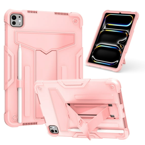 Dteck Tablet Case Compatible with iPad Pro 11 2024,with Kickstand Three-Layer Hybrid Full Body Case Rugged Shock-Proof Fall Protection Cover Tablet Case Cover,Rosegold