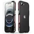 thumbnail image 1 of Dteck with Tempered Glass Screen Protector Case for iPhone 16e, Slim Lightweight Aluminum Alloy Metal Bumper Frame Shockproof Cover with Transparent Carbon Fiber Back Sticke For iPhone 16e,Red, 1 of 6