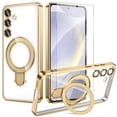 thumbnail image 1 of Dteck with Tempered Glass Screen Protector Magnetic Case for Samsung Galaxy S25 Mag-Safe TPU+PC Clear Case with Camera Lens Protector Stand Shockproof Electroplated Cover,Gold, 1 of 8