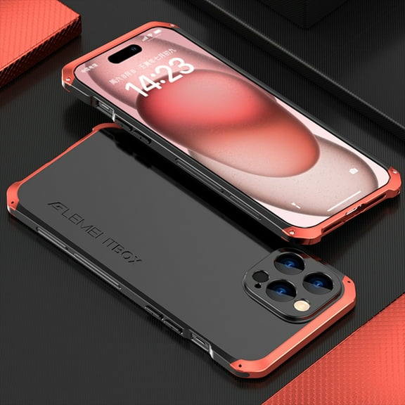 Dteck Thin Fit for iPhone 15 Pro Case, Military Grade Drop Protection Aluminum Bumper Case 3 in 1 Metal Frame PC Back Hybrid Shockproof Rugged Cover,Black + Red