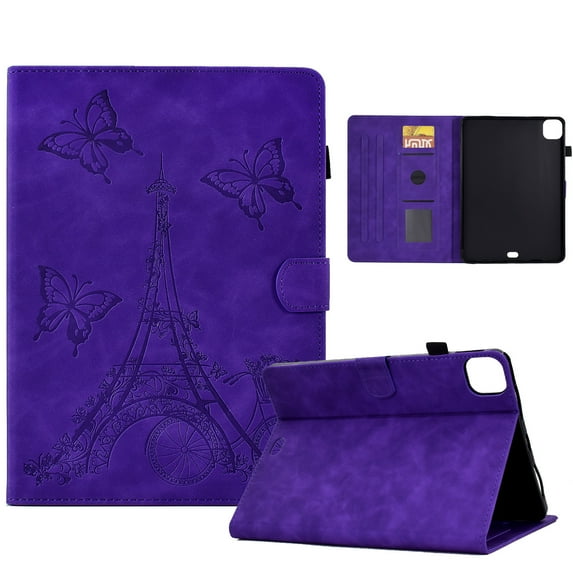 Dteck Tower Pattern Case for iPad Pro 11 inch 2024,Magnetic Leather Smart Case Card Slots Wallet Kickstand TPU Full Body Protective Cover for iPad Pro 11" 2024,Purple