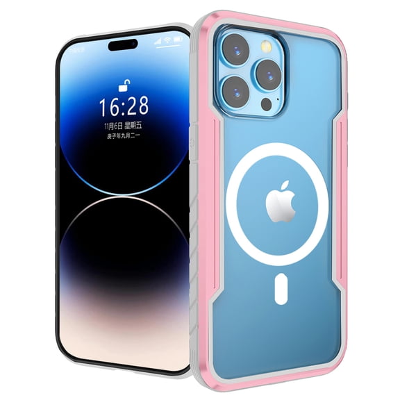 Dteck Transparent Back Case for iPhone 15,Magnetic Metal Bumper Case Compatible with Mag-Safe Shockproof Rubber Clear PC Cover,Rosegold