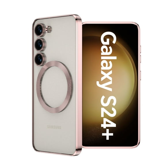 Dteck Transparent Case for Samsung Galaxy S24 Plus,Plating TPU Compatible with Mag-Safe Case Shockproof Lightweight Slim Back Cover for Galaxy S24+,Rosegold